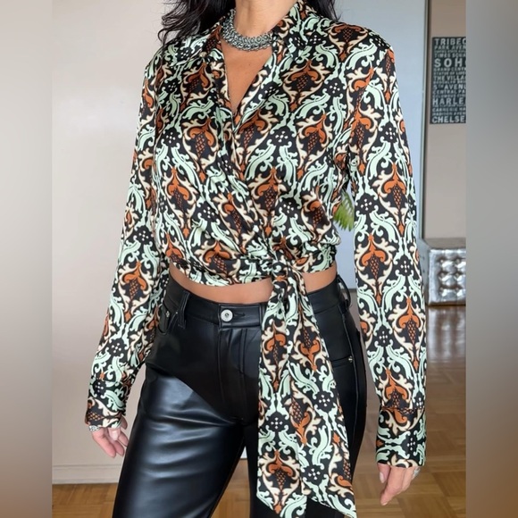 Imperial Italy Satin Crossover Blouse - Picture 1 of 12